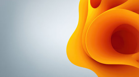 An eye-catching abstract design featuring vibrant orange curves flowing against a soft gray background, perfect for modern projects, applications, and creative uses.の素材