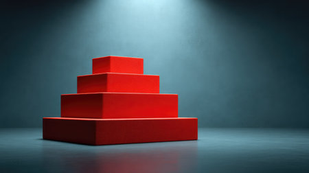 A visually striking red geometric structure on a dark background, accentuated by dramatic lighting and subtle shadows, perfect for minimalist and modern design projects.の素材