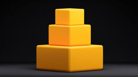 Vibrant yellow cubes arranged in a minimalist style against a dark background, ideal for creative projects focusing on geometry, design, and modern aesthetics.の素材