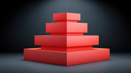 A visually captivating abstract design featuring bold red stacking shapes that create a striking contrast against a dark backdrop, perfect for modern artistic expressions.の素材