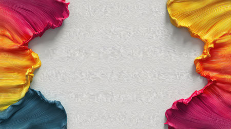 Bright and colorful paint swirls create an artistic frame on a textured canvas, providing a unique backdrop for creative projects and professional designs. Perfect for showcasing artwork.の素材