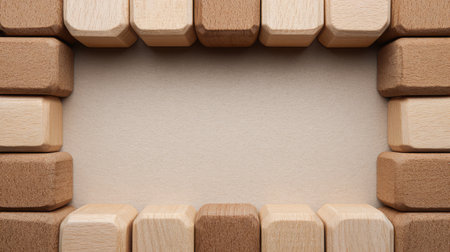 A unique wooden block frame showcasing natural color variations, perfect for creative projects, educational materials, or playful designs in child-centered environments.の素材