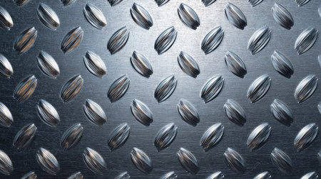 This close-up image showcases a diamond plate texture with raised patterns, perfect for industrial or contemporary design projects seeking a polished metallic aesthetic.の素材