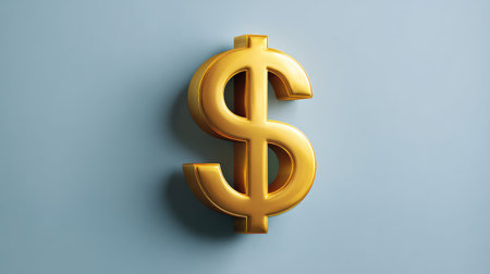Eye-catching golden dollar sign symbol on a soft blue background, ideal for themes of finance, economy, and prosperity, perfect for professional presentations and marketing materials.の素材