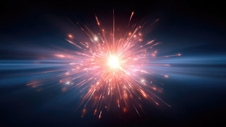 This captivating image showcases a vibrant explosion of light and color, creating a stunning visual effect. The dynamic burst radiates energy and evokes a sense of wonder, ideal for creative projects.の素材
