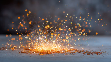 A mesmerizing display of sparkling particles bursts against a gray background, creating a vibrant light effect that enhances any artistic project.の素材