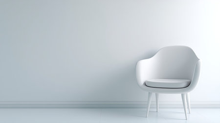 A minimalist interior features a modern white chair placed against an empty wall, creating a bright and clean space perfect for contemporary design enthusiasts.の素材