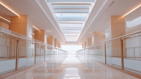 This image showcases a contemporary architectural interior characterized by sleek lines and abundant natural light, emphasizing a minimalist design theme.の素材