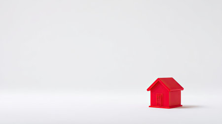 A small red plastic house toy sits alone on a clean white background, perfect for representing concepts of home, real estate, and imagination in various projects.の素材