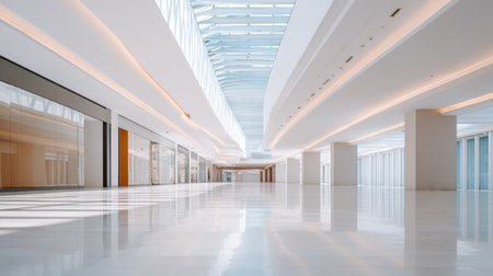 This image showcases a modern and spacious hallway featuring bright lighting and sleek lines, exemplifying contemporary architecture with an elegant and minimalist design.の素材
