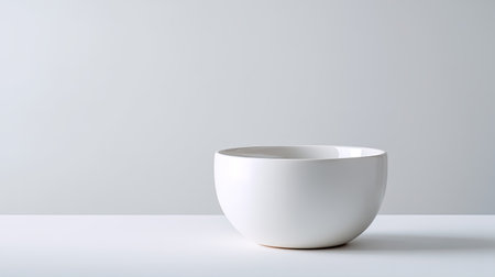 A clean and elegant white bowl showcased against a soft gray background, ideal for modern decor concepts and culinary presentations, emphasizing minimalism.の素材