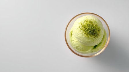 A beautiful glass bowl filled with creamy matcha green tea ice cream, showcasing a delightful dessert perfect for summer indulgence or special occasions.の素材