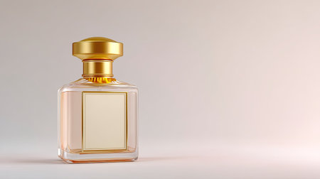 This elegant perfume bottle features a golden cap and showcases a soft gradient background, perfect for luxury beauty product promotions and advertisements.の素材
