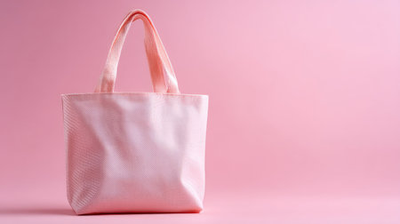 A soft pink tote bag sits against a minimalist pink background, showcasing a stylish accessory perfect for daily use, shopping trips, and casual outings.の素材