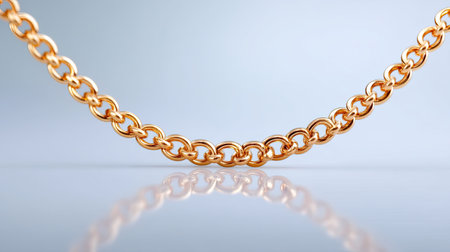 This image showcases an elegant gold chain necklace with a smooth and shiny finish. The chain is displayed on a soft background, highlighting its design and luxurious appeal.の素材