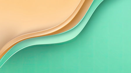 This image features a visually striking composition of soft, curved layers in peach and mint colors, creating a smooth minimalist design. It embodies tranquility and elegance, ideal for modern projects.の素材