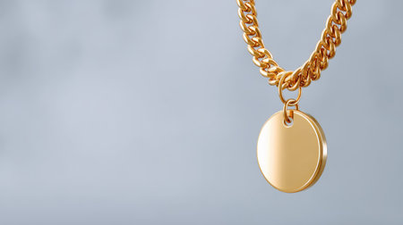 Captivating gold chain necklace featuring a sleek round pendant, perfect for showcasing elegance and style in fashion jewelry displays.の素材