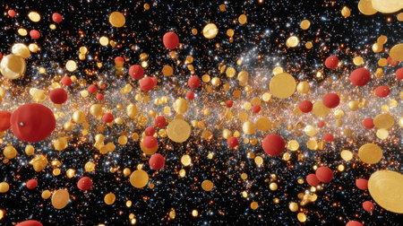 A stunning image showcasing colorful orbs floating in a cosmic backdrop filled with stars and shimmering light, creating a mesmerizing interstellar scene.の素材