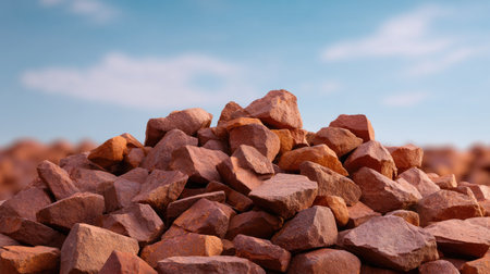 A stunning close-up of a pile of rocks, featuring various shapes and sizes, set against a backdrop of a clear blue sky adorned with soft clouds, evoking the beauty of nature.の素材