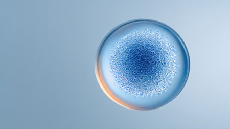 A stunning close-up of a single cell showcasing intricate details in blue and transparent textures, set against a soft gradient background.の素材