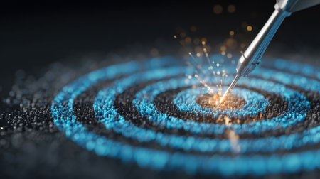 This image captures the precision of laser engraving on a vibrant circular design, with sparkling particles beautifully illustrating the blend of art and technology.の素材
