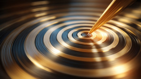 A close-up image of a golden pen making delicate swirling patterns on a polished surface, capturing light reflections that enhance the creative atmosphere.の素材