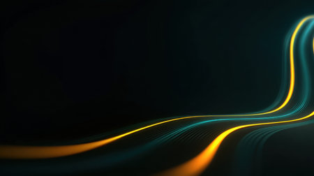A captivating abstract representation of fluid light waves with vibrant colors creating a dynamic motion against a dark backdrop, ideal for artistic or technological themes.の素材
