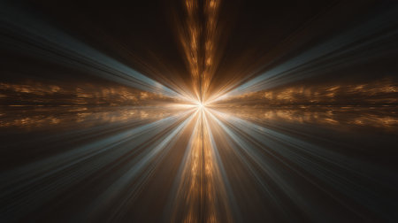 This mesmerizing abstract image showcases an explosion of light rays in brown and blue, creating a dynamic sense of speed and energy against a dark backdrop.の素材