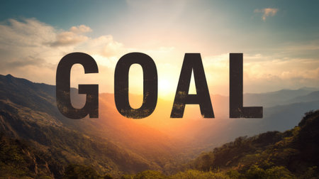 A stunning sunset landscape featuring the word "Goal," symbolizing ambition and dreams. This vibrant scene captures the essence of motivation and success in nature.の素材