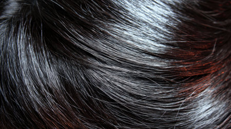 A stunning close-up image showcasing luscious black hair with smooth textures and soft highlights, perfect for themes related to beauty, styling, and haircare.の素材
