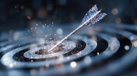 A beautiful visual representation of an arrow striking a target, symbolizing success, achievement, and focus in personal and professional goals.の素材