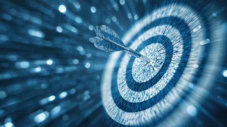 A captivating image of an arrow hitting a target, surrounded by a dynamic blue blur that symbolizes focus, success, and strategic achievement in diverse pursuits.の素材