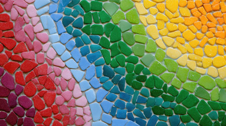 A vibrant and colorful mosaic pattern featuring stones in a variety of hues, ideal for creative projects, backgrounds, and as a decorative art piece in any setting.の素材