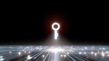 A striking digital key emerges against an abstract circuit background, symbolizing advancements in technology and cybersecurity. This image evokes innovation and futuristic concepts.の素材