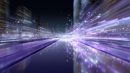 A mesmerizing abstract representation of a futuristic cityscape at night, featuring vibrant lights and flowing energy, conveying a sense of speed and innovation in a dynamic environment.の素材