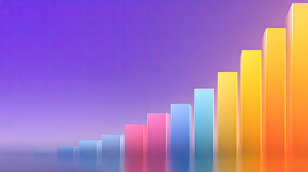 This vibrant 3D bar graph visually represents business growth trends, perfect for presentations, reports, and data analysis in various professional fields.の素材