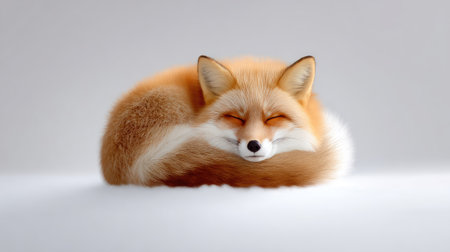 This enchanting image captures a red fox curled up in a peaceful sleep. The soft, fluffy fur and adorable expression highlight the beauty of wildlife.の素材