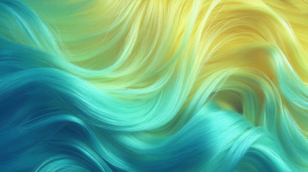 This vibrant abstract image showcases flowing colors of blue and yellow, creating a serene and dynamic background that enhances visual appeal and warmth.の素材