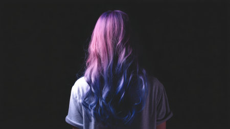 This captivating image showcases a woman's vibrant pastel hair colors, featuring stunning purple and blue shades, perfect for fashion and beauty themes.の素材