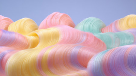 An artistic representation of soft pastel strands flowing gracefully, creating a whimsical and dreamy landscape that evokes a sense of peace and creativity.の素材