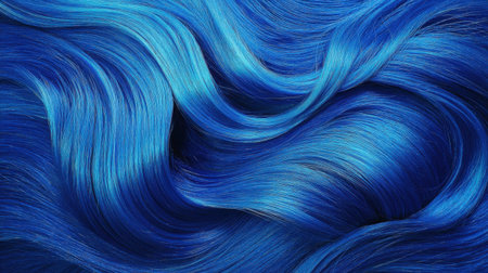 Explore the mesmerizing beauty of flowing blue hair, showcasing shimmering waves and vibrant tones. This glossy texture offers a stunning visual for art and fashion themes.の素材
