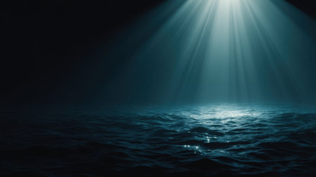 A captivating view of the ocean's surface illuminated by gentle beams of light, creating a serene and mysterious atmosphere that invites contemplation and reflection.の素材