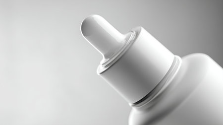 This image features a close-up of a sleek white dropper bottle, capturing the essence of skincare or cosmetic products with a minimalist design and clean background.の素材