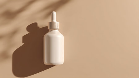 A minimalist dropper bottle elegantly positioned on a soft beige surface, perfect for showcasing beauty products in an aesthetic and modern way.の素材