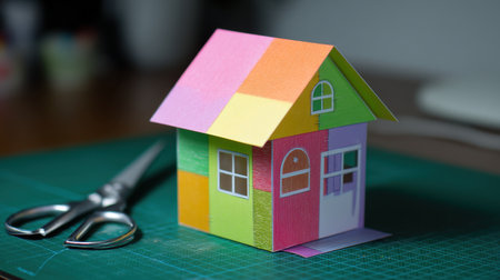 This vibrant paper model house highlights a fun and creative DIY project suitable for both children and adults. Perfect for inspiring imagination and artistic skills.の素材