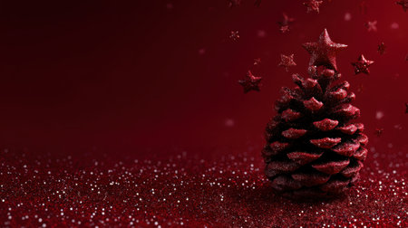 A stunning Christmas tree made of sparkling red material, adorned with glittering stars against a rich background, perfect for holiday moments and seasonal decorations.の素材