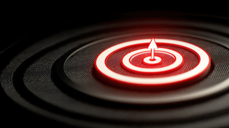 This captivating image features a red target with an arrow on a dark background, representing clarity in goals and the journey towards achievement in various contexts.の素材