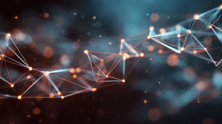 A captivating abstract representation of digital connections, featuring luminous nodes and lines that convey the essence of innovation and technology in a modern environment.の素材
