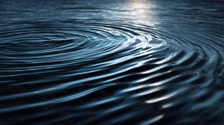Observe the intricate details of gentle ripples on a calm water surface, showcasing the beauty of nature with soft light reflections creating a tranquil scene.の素材