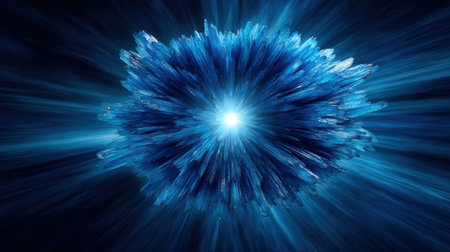 An eye-catching abstract image showcasing a blue energy explosion with dynamic rays and vibrant patterns, perfect for use as a captivating background or visual effect.の素材